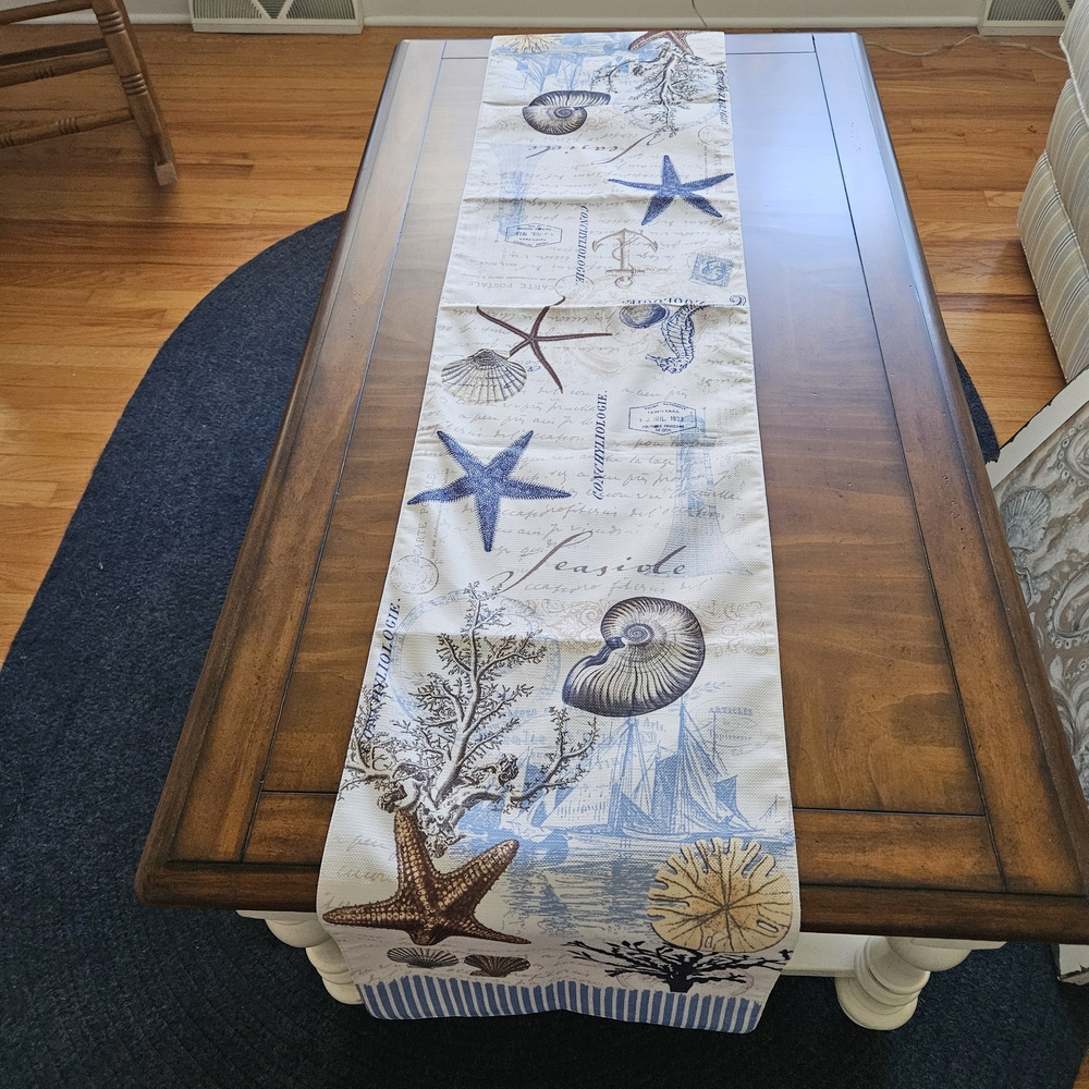 Coastal Sea Life Table Runner - Blue & Beige